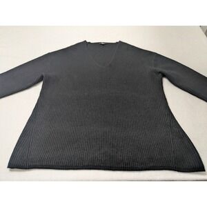 RAILS Sweater Black Large Simone Ribbed V-neck Merino Wool Blend Slouchy Capsule